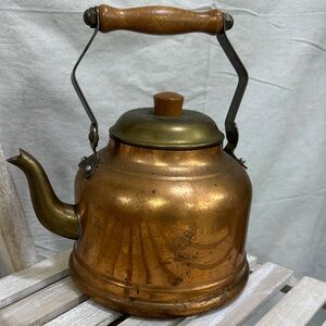 Centuria vintage Copper-Color Stovetop Kettle with Wood Handle